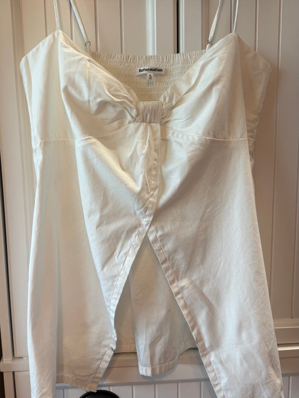Reformation Jaylin white smocked tie front camisole top sz XL EUC